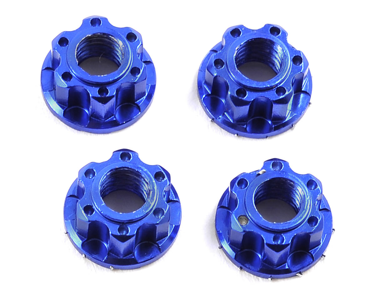 YEAH RACING YA-0448DB 4mm Aluminum Serrated Wheel Lock Nut (4) (Dark Blue)