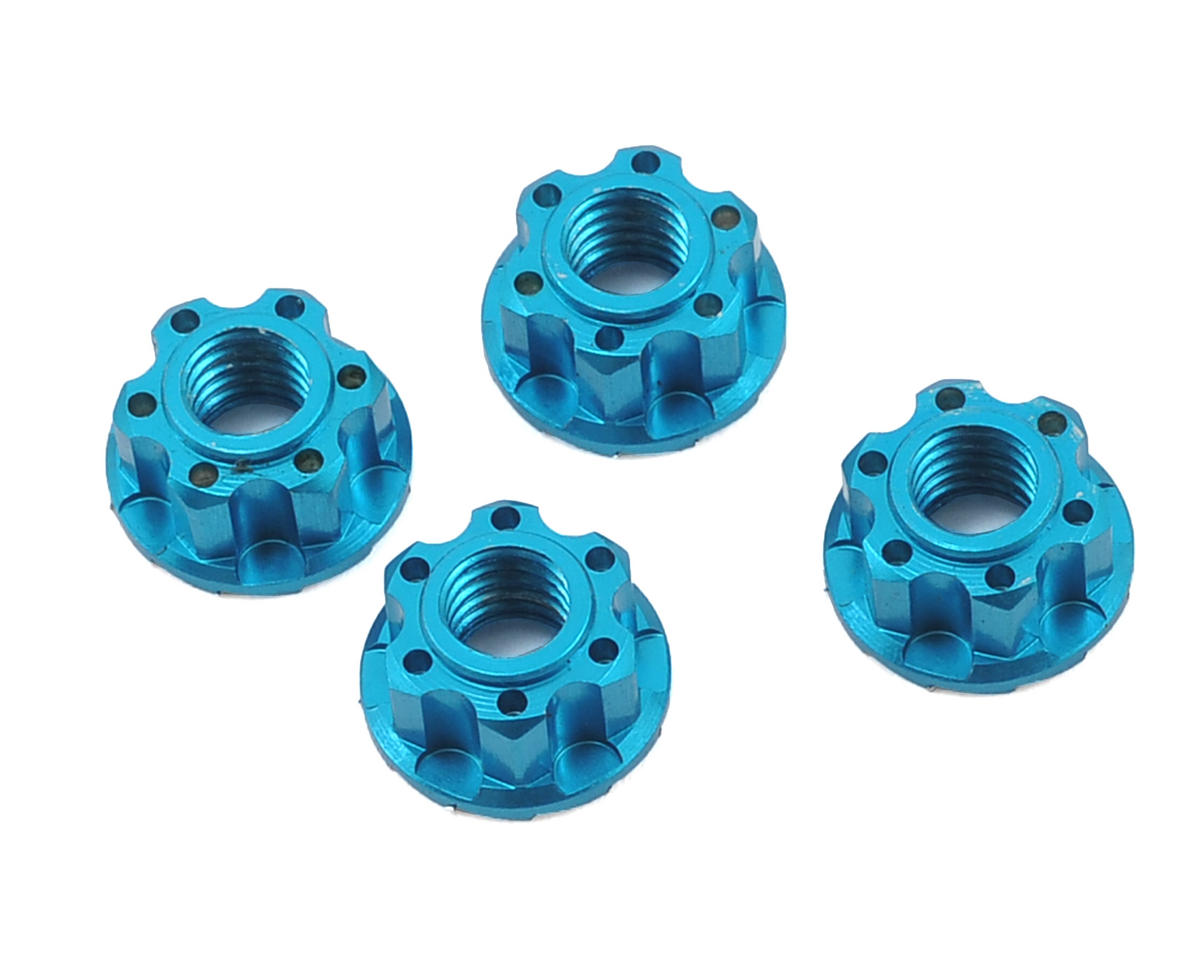 YEAH RACING YA-0448LB 4mm Aluminum Serrated Wheel Lock Nut (4) (Blue)