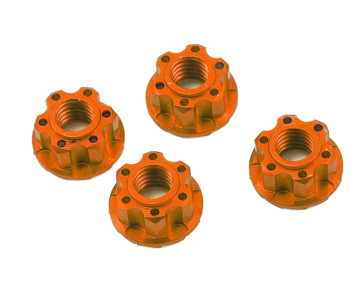 YEAH RACING YA-0448OR 4mm Aluminum Serrated Wheel Lock Nut (4) (Orange)